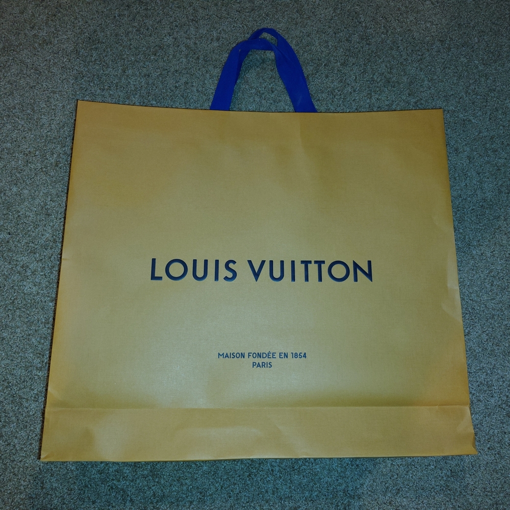 Louis Vuitton Orange Shopping Bag with Blue Handles Large